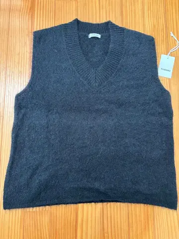 FASHIRU V넥 니트 베스트 블랙