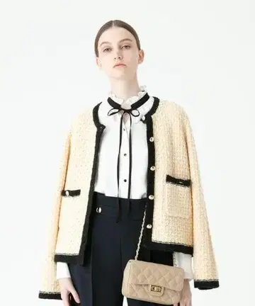 알아바일 프리제 트위드 크루 니트 자켓 트위드 가디건