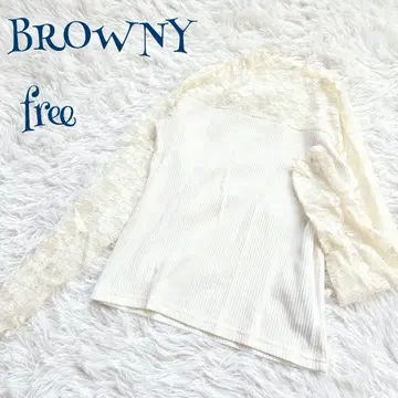 브라우니 ] 레이스 슬리브 리브 긴팔 티셔츠 free 절개 이소재 걸리시