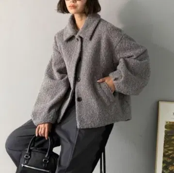 클래식 엘프 숏 기장 아우터 보아 코트 그레이