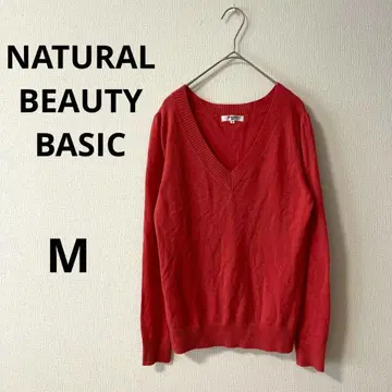 내추럴 뷰티 베이직 니트 M 빨간색 심플 V넥