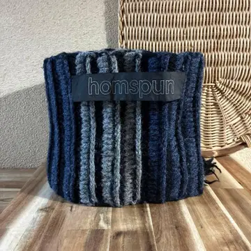 homespun 홈스펀 울 보더 머플러 그레이 x 블루