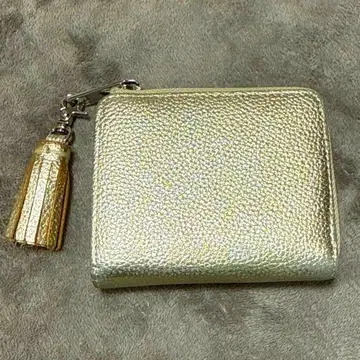 BEAURE 비유레 소가죽 이단 접이식 미니 지갑 지퍼 골드 천연 가죽