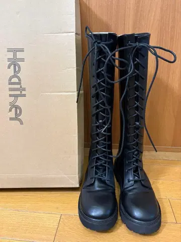 Heather 레이스업 롱 부츠 블랙 M