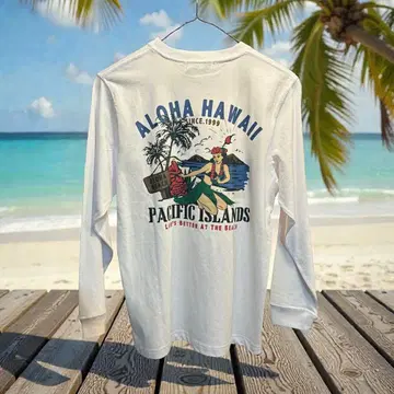 Hula Lani 하와이안 롱 슬리브 T셔츠 플라걸 여성용 M