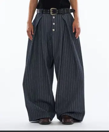 위시 포에버 모듬 크로스 턱 배기 팬츠 네이비 화이트