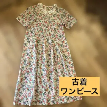 꽃무늬 레이스 카라 부착 원피스 구제 의류 핸드메이드