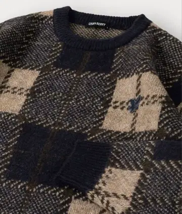 [ LYLE&SCOTT/라이루&스캇 ] 체크 무늬 샤기 니트 크루넥