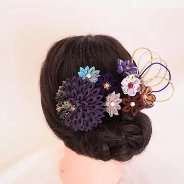 츠마미자이쿠 머리 장식 (멸자색) / 4세트 성인식 졸업식 결혼식 피로연