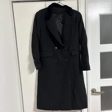 블랙 더블 브레스트 롱 코트