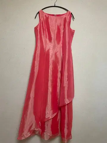 롱 드레스 오렌지 핑크 비대칭 슬리브리스 15호 XL