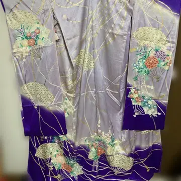 순수 실크 가에바 기모노 후리소데 가봉 상태 리메이크 재료