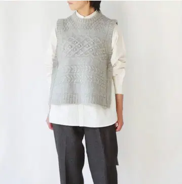 그랑마마도터 울 베스트 사이드 리본 베스트 미사용품 라이트 그레이