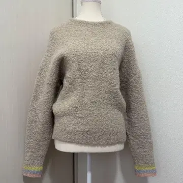 BEAMS BOY 울 혼방 보아 소재 베이지 핑크 스티치 긴팔 스웨터