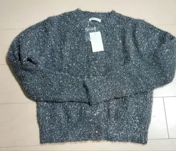 [택 포함 새상품] 라메 샤기 크루넥 가디건