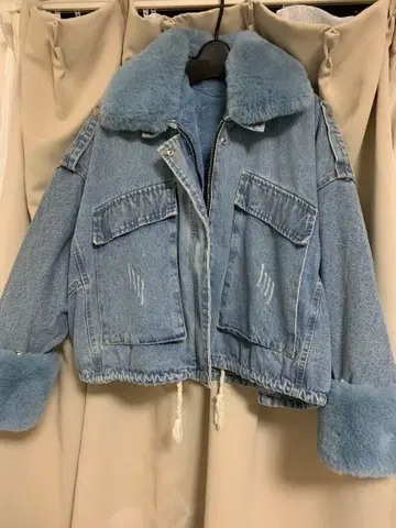 라이트 블루 데님 보아 자켓