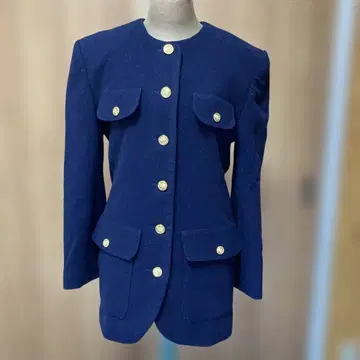 노카라 자켓 울 혼방 사이즈 9AR 다크 네이비