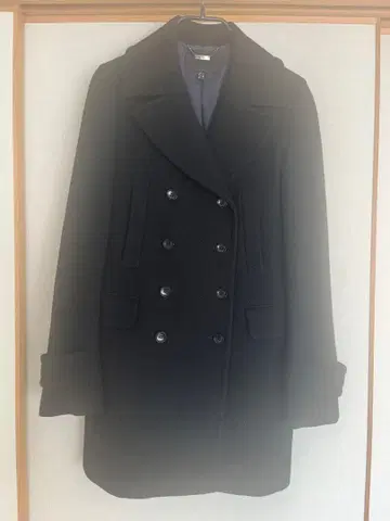 울 피 코트 더블 브레스트 블랙