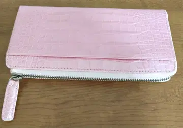 르 프렐 긴자 핑크 악어 무늬 L자 지퍼 장지갑