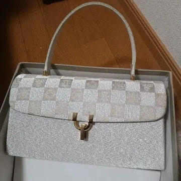 실버 라메 믹스 체크 무늬 기모노 가방