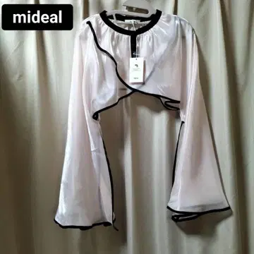 새상품 mideal 마이딜 바이컬러 시어 볼레로 소매 플레어 베이지