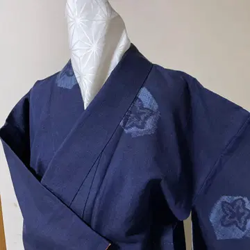 이중 기모노 츠무기 네이비 컬러 코몬 순수 실크 중고품