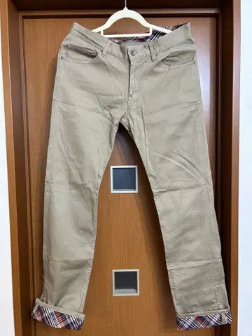 멘즈 비기 베이지 치노 팬츠 체크 무늬 롤업
