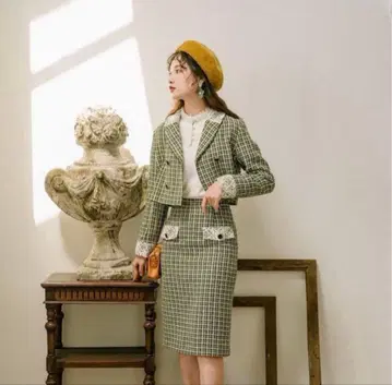 anne chen 치토세 그린 격자 무늬 셋업