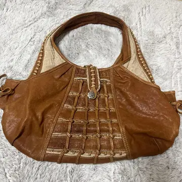 Com Tom Too 브라운 베이지 가죽 핸드백 빅 사이즈