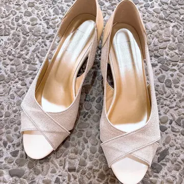 베이지 오픈토 하이힐 펌프스 돈피 소가죽