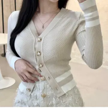 루이 V넥 버튼 가디건