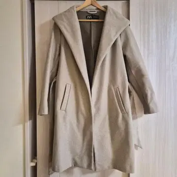 ZARA 베이지 후드 부착 롱 코트 허리 벨트 포함