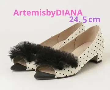 ArtemisbyDIANA 도트 프린트 튤 프릴 오픈토 펌프스