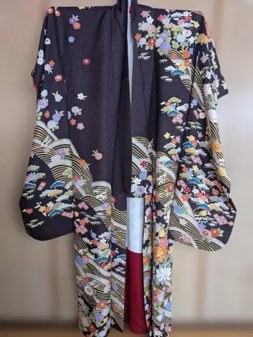 후리소데 다크 네이비 꽃무늬