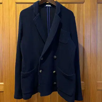 KRAB 네이비 니트 더블 브레스트 자켓