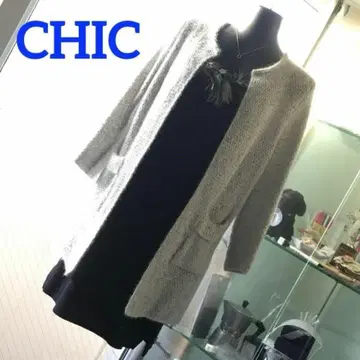 CHIC 롱 가디건 자켓 & 퍼 포함 원피스 세트 라메 입