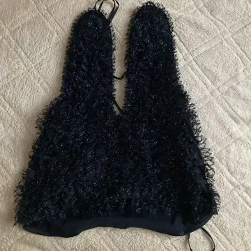 Knuth Marf 블랙 퍼 느낌 뷔스티에 V넥