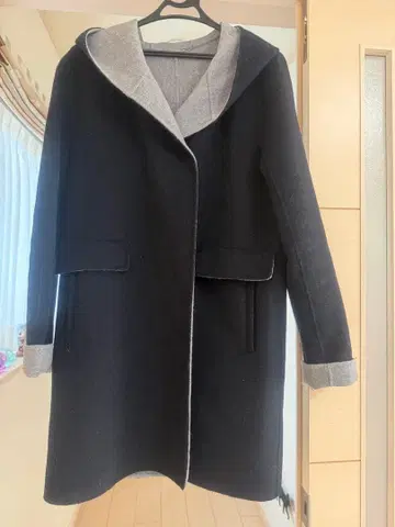 COMME CA ISM 후드 부착 울 혼방 롱 코트