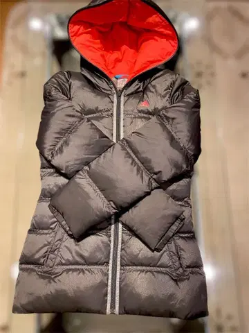 adidas 후드 부착 다운 자켓 다크 그레이/오렌지