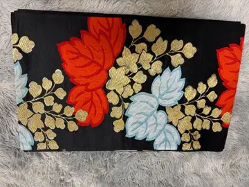 후쿠로 오비 꽃무늬 블랙 베이스 빨간색 파랑