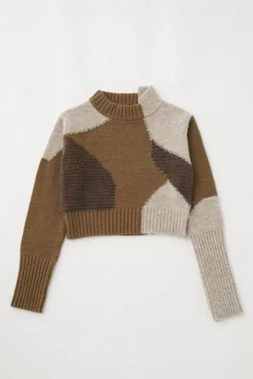 MOUSSY 패치워크 쇼트 니트 BRN 사이즈 F