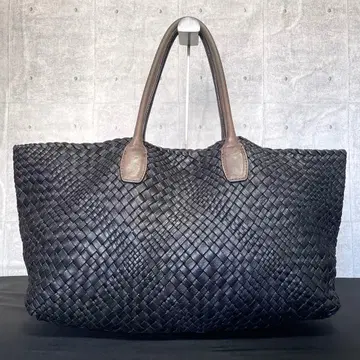 [ FALORNI ] 인트레차트 블랙 x 브라운 램 가죽 토트백