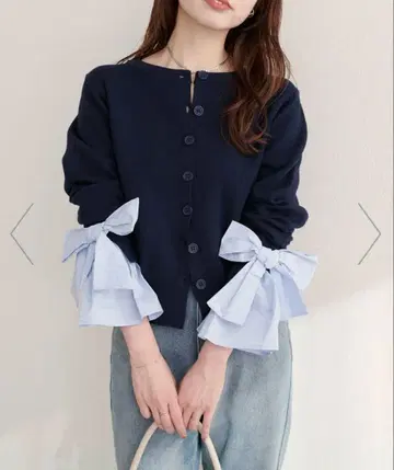 natural couture 소매 리본 크루넥 가디건