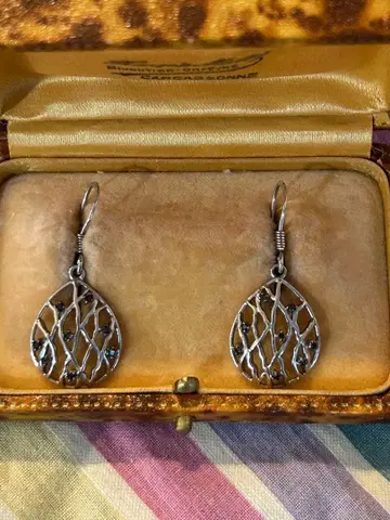 빈티지 블랙 다이아 실버 귀걸이