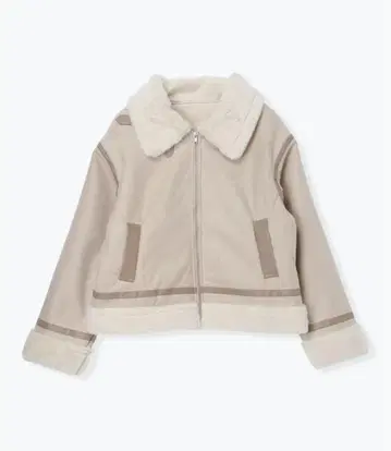 베이지 퍼(fur) 장식 자켓 파이핑 무스탕 자켓