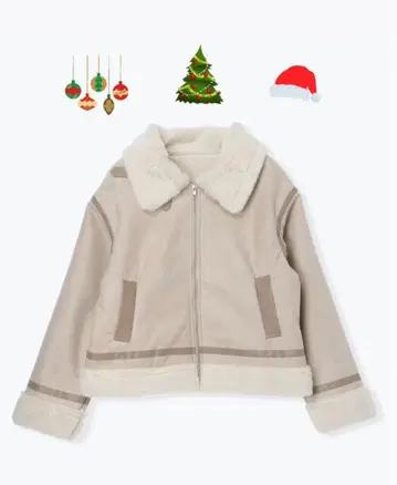 베이지 퍼(fur) 장식 자켓 파이핑 무스탕 자켓