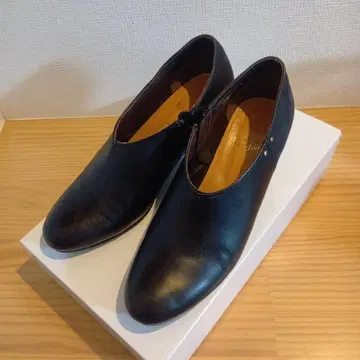 블랙 가죽 부티 지퍼 포함 힐 7cm