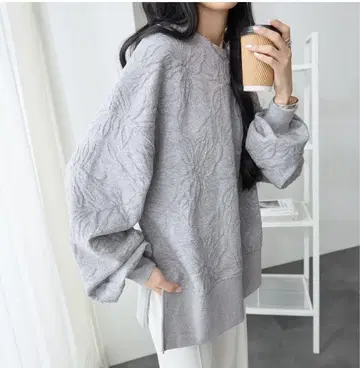 새상품 redial 자카드 무늬 상의 맨투맨 그레이 M