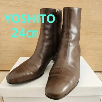 요시토 YOSHITO 숏부츠 24cm 브라운 / 힐 5cm 스퀘어토