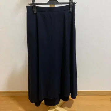 네이비 플레어 롱 스커트 울 혼방